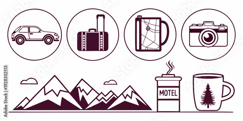 Adventure activities including camping, hiking, and skiing in the mountains Vector