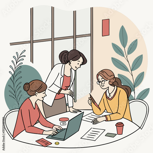 man and woman. Female coworkers engaging in a productive discussion at the office