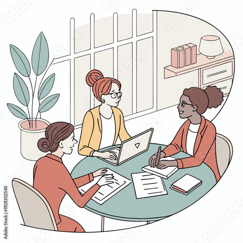 business people working in office. Female coworkers engaging in a productive discussion at the office