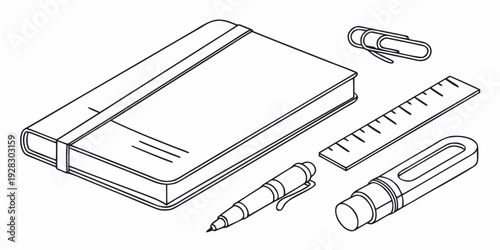 A vintage typewriter with a pencil, pen, and ruler on a desk Vector