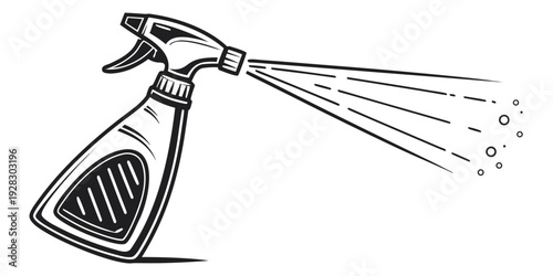 A spray bottle releasing a fine mist of liquid from its nozzle. Vector