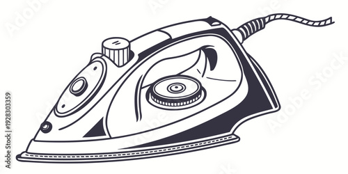 A vintage steam iron with a cord, ready for use on a flat surface Vector