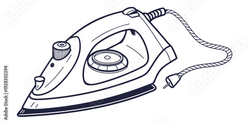 A vintage iron with a detailed design and a handle on the top. Vector