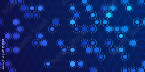 Abstract Digital Blue Hexagons Pattern Business or Science Research Background. Medical or Tech Innovation Online Webinar Presentation Event. Conference or Forum Vector Illustration Backdrop.