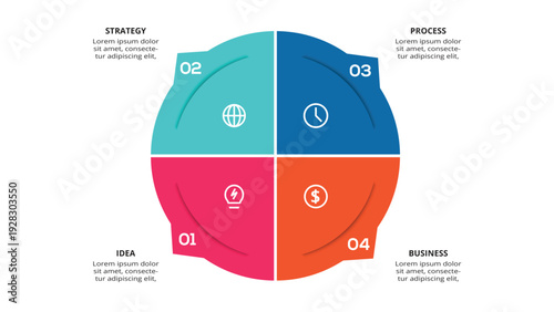 Infographic with 4 steps, options, parts or processes. Business data visualization.