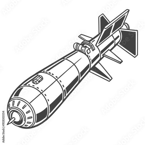 Studio realism showing a torpedo with fins isolated