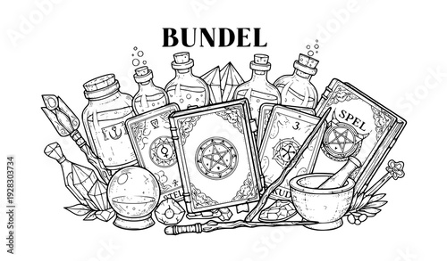 Hand Drawn Witch Inventory Vector Clipart Jars Books Tarot Cards Halloween Elements