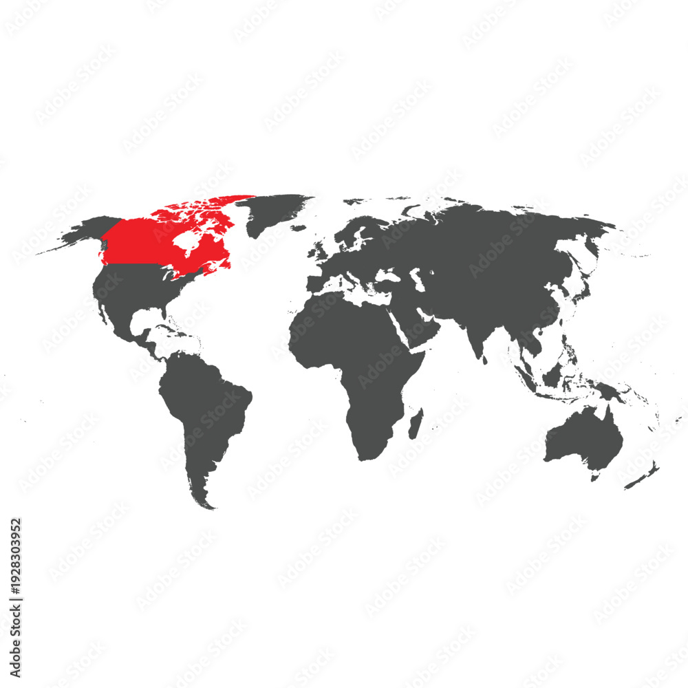 Obraz premium Canada Map Highlighted On World Map