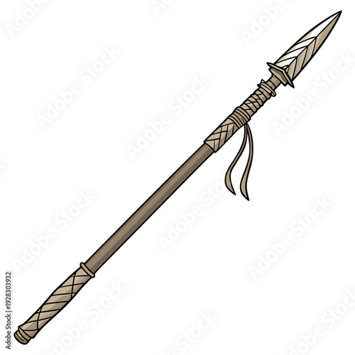 Prehistoric spear with stone tip and wrapped handle