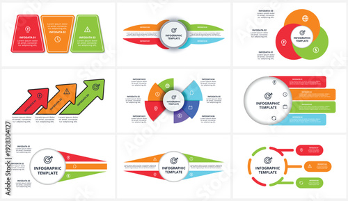 Set infographic with 3, 4, 6, steps, options, parts or processes. Business data visualization.