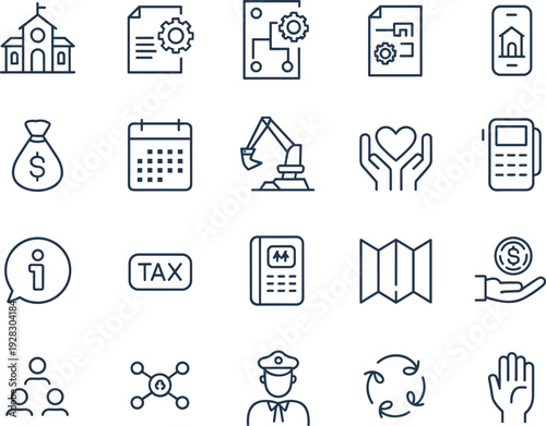 Business finance and public service line icon set isolated on white background modern outline vector collection