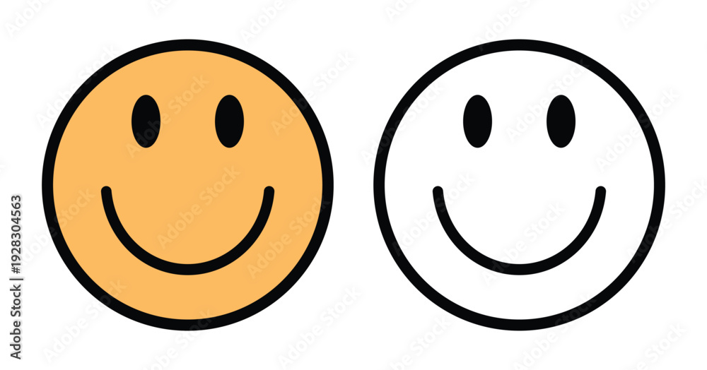 Fototapeta premium smiley face icons set colored and outline happy emoji flat vector illustration