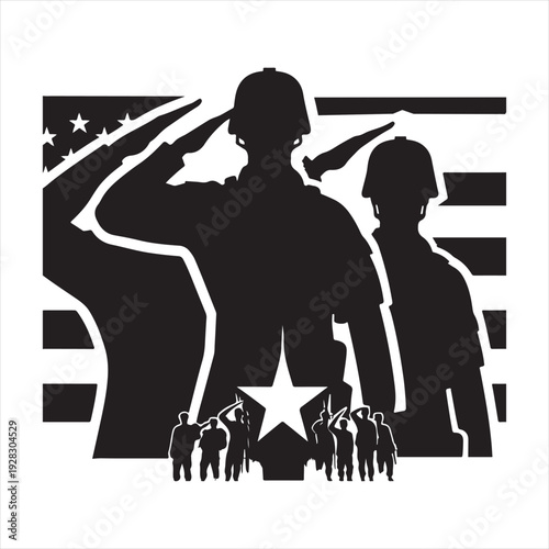 soldier salute vector silhouette line art logo design illustration
