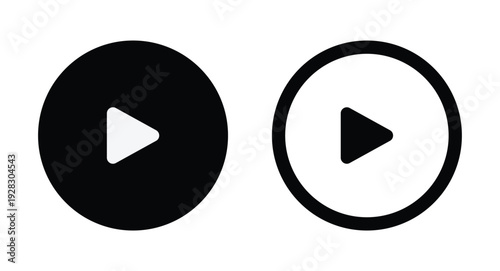 play button icons solid and outline circle media control flat vector set