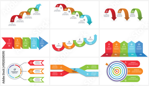Set infographic with 3, 4, 5 steps, options, parts or processes. Business data visualization.