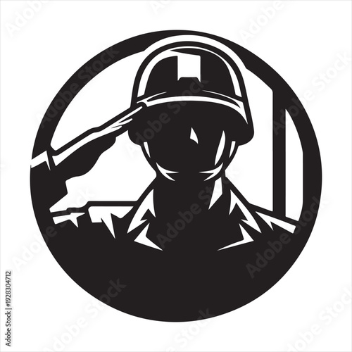 soldier salute vector silhouette line art logo design illustration
