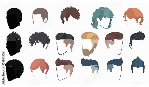 Hand Drawn Male Hair Vector Icons Color Hairstyles Modern Barber Styles