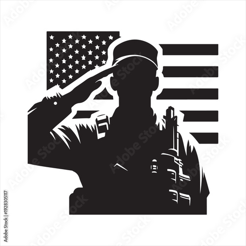 soldier salute vector silhouette line art logo design illustration
