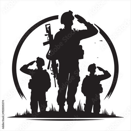 soldier salute vector silhouette line art logo design illustration
