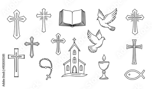 Christianity Vector Icon Set Religious Symbols Hand Drawn Collection