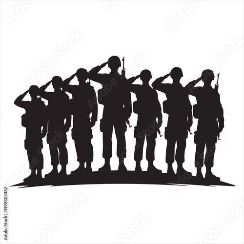 soldier salute vector silhouette line art logo design illustration
