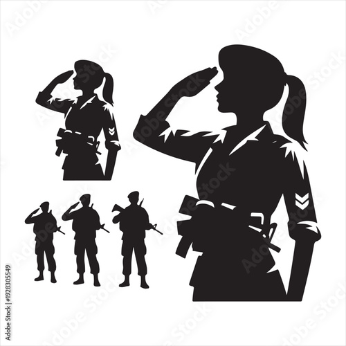 soldier salute vector silhouette line art logo design illustration
