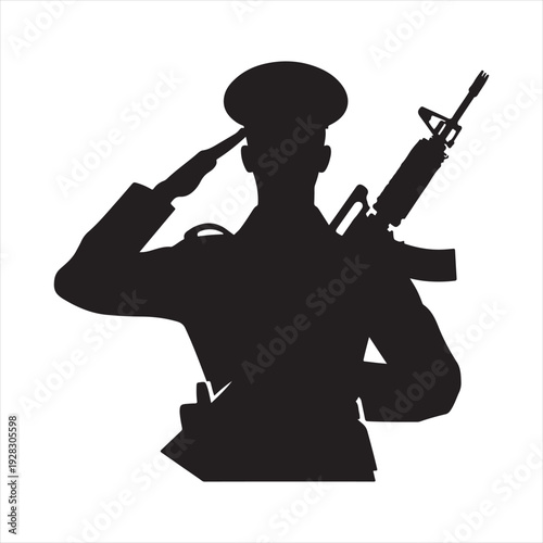 soldier salute vector silhouette line art logo design illustration
