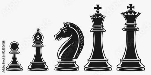 Chess pieces arranged in a row showcasing different types of chessmen Vector