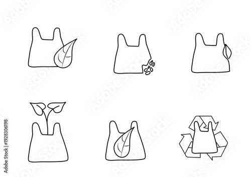 Line Art Set of Plastic Bag Eco Concepts Vector Illustration,Global Recycling Day 