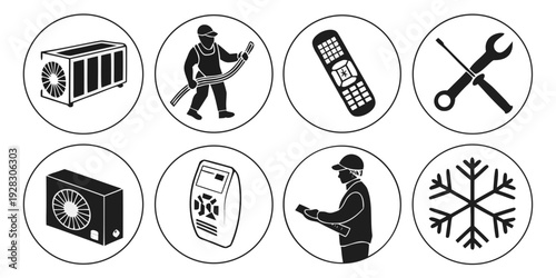 A collection of icons representing various activities and items. Vector