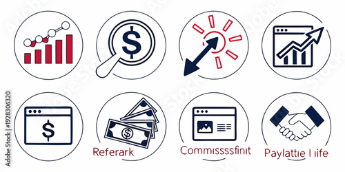 A collection of diverse icons representing various financial and business concepts Vector