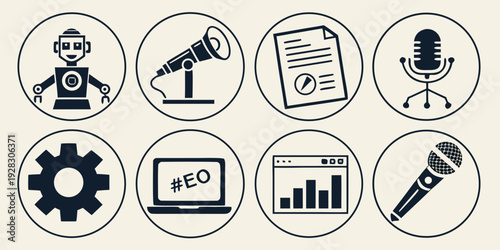 Icons representing various aspects of media production and technology Vector