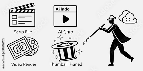 A collection of icons representing various aspects of filmmaking and theater Vector