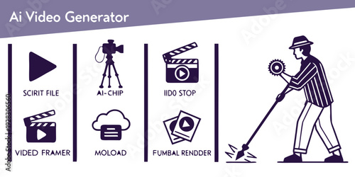 A variety of tools and equipment used in video production and filmmaking Vector