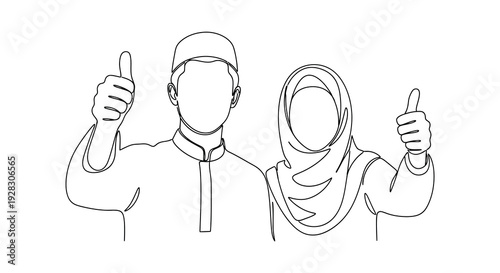 A minimalist line drawing depicts a couple giving thumbs up showcasing confidence and positivity silhouette high quality professional
