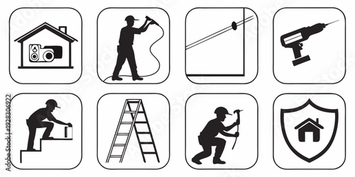 Icons representing various tools and safety measures for home improvement projects Vector