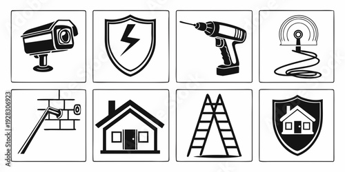 A collection of icons representing various construction and safety symbols. Vector