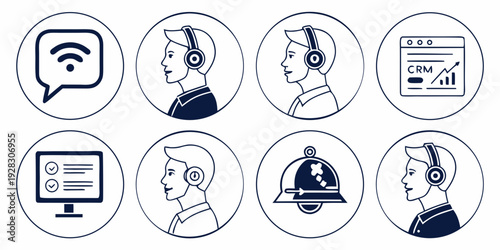 A collection of icons representing various activities and objects. Vector