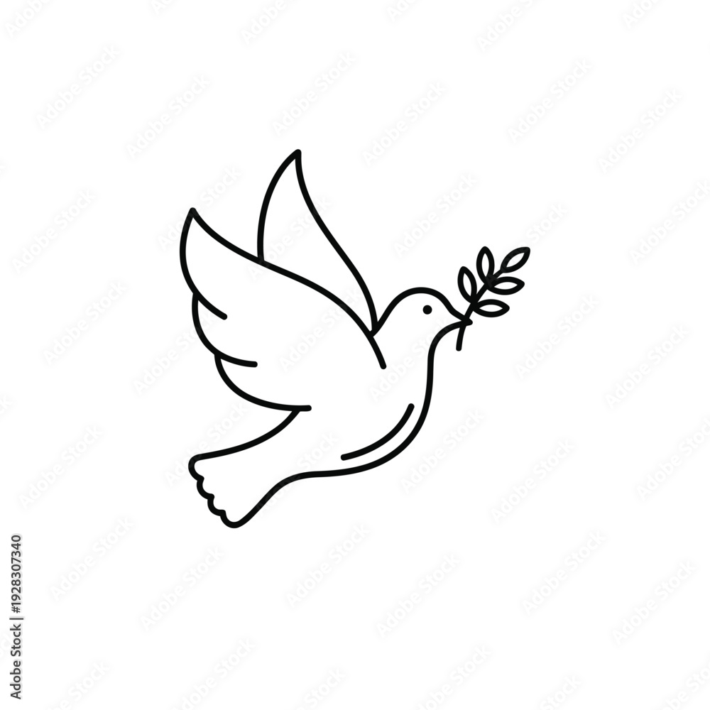 Fototapeta premium Dove with Olive Branch Icon for Peace and Harmony