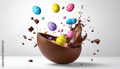 Bursting Chocolate Easter Egg with Colorful Candies