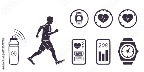 Person using a smartwatch to track fitness activities and health metrics Vector