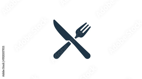 Crossed Knife and Fork Icon for Restaurant, Diner, Food Service, or Eating Utensils Symbol in Flat Design Style