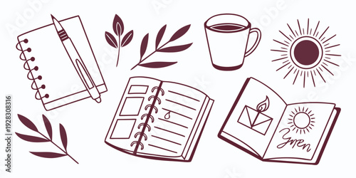 A cozy autumn scene with a warm cup of coffee and a book. Vector