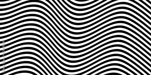 Abstract stripe wave with black and white line pattern. 3d optical op art background in trendy Y2k psychedelic style. Vector illustration