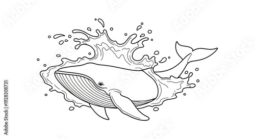 Majestic whale breaching with a powerful splash in the ocean.