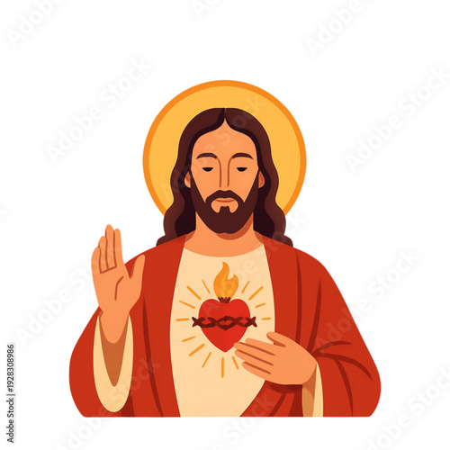 Ilustração religiosa do sagrado coração de jesus com halo de luz