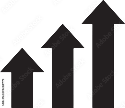 Three black arrows of progressively increasing height pointing upwards on a clean white background