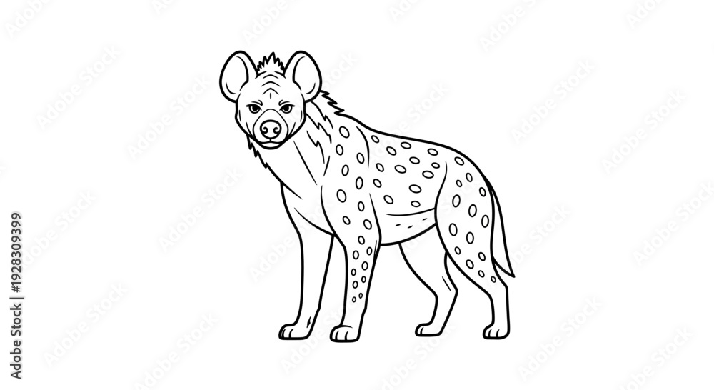 Fototapeta premium Detailed Line Art Illustration of a Spotted Hyena Standing.