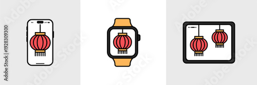 Festive smartphone and tablet icon collection – Perfect for tech product promotions, UI/UX mockups, or electronic store ads.