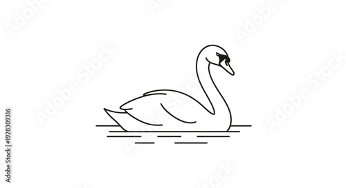 Elegant Swan Swimming Gracefully on Water Surface Minimalist Line Art.